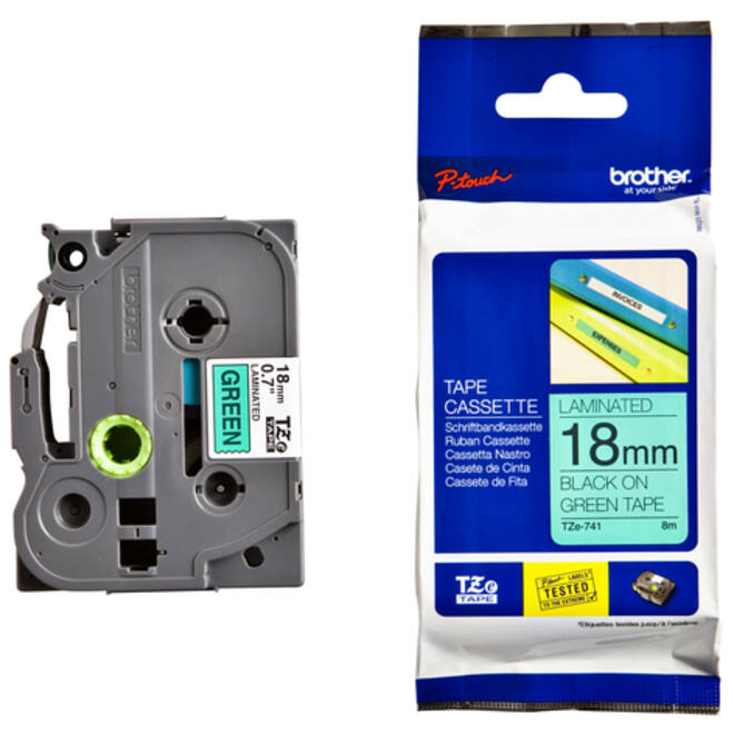 Labeltape Brother P-touch TZE-741 18mm zwart op groen