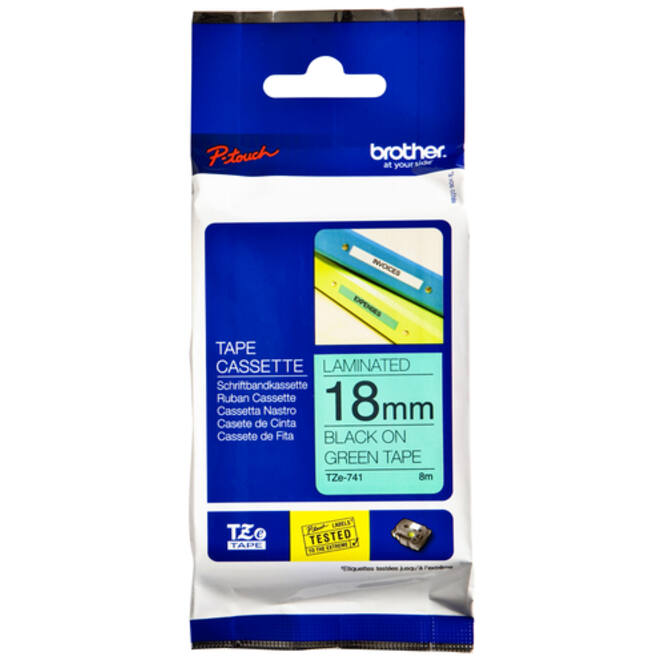 Labeltape Brother P-touch TZE-741 18mm zwart op groen