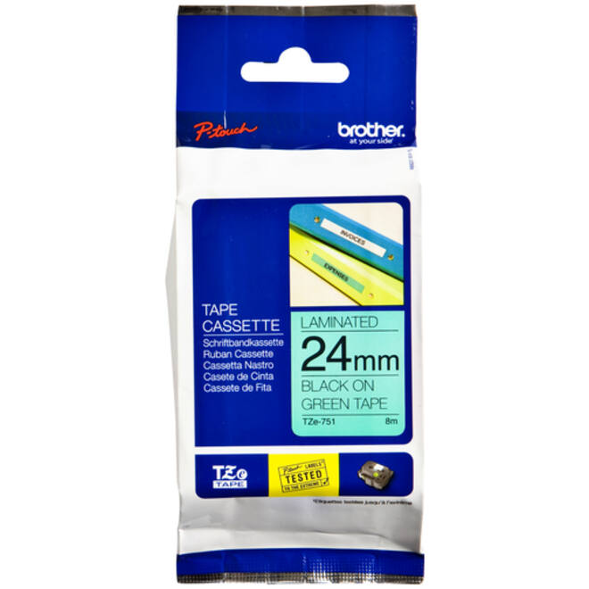 Labeltape Brother P-touch TZE-751 24mm zwart op groen