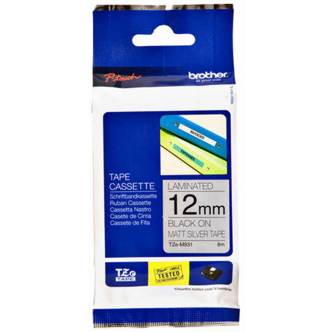 Labeltape Brother P-touch TZE-M931 12mm zwart op metalic
