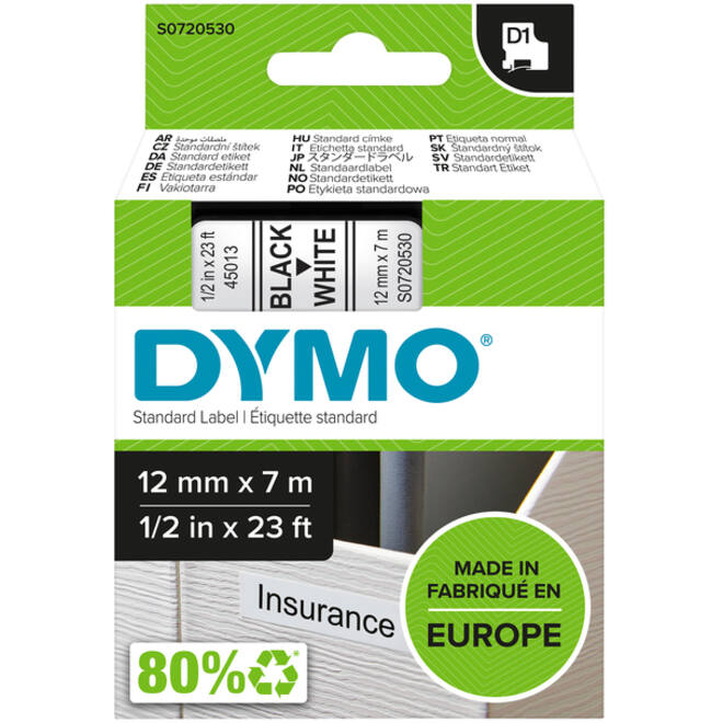 Labeltape Dymo LabelManager D1 polyester 12mm zwart op wit
