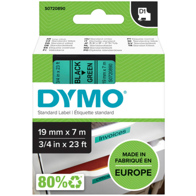 Labeltape Dymo LabelManager D1 polyester 19mm zwart op groen