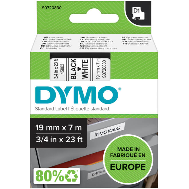 Labeltape Dymo LabelManager D1 polyester 19mm zwart op wit