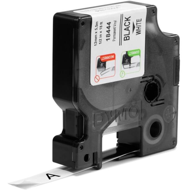 Labeltape Dymo Rhino industrieel vinyl 12mm zwart op wit