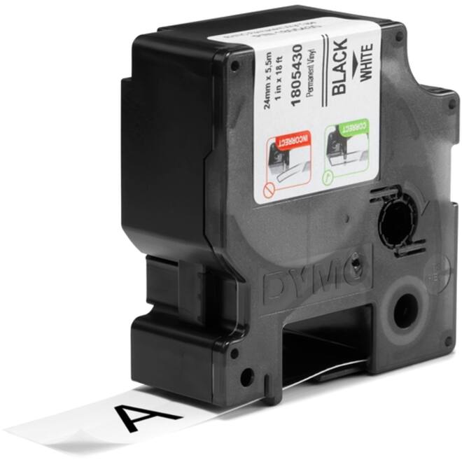Labeltape Dymo Rhino industrieel vinyl 24mm zwart op wit