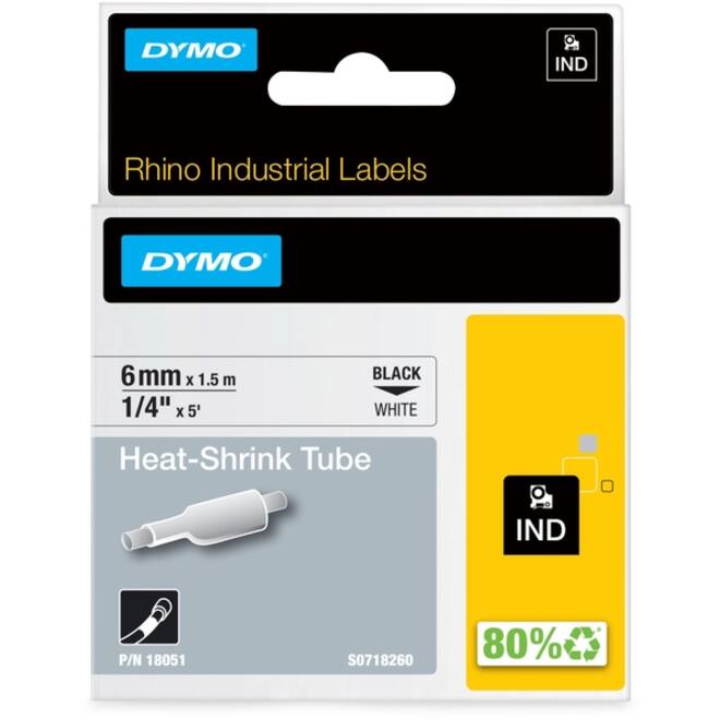 Labeltape Dymo Rhino industrieel krimpkous 6mm zwart op wit