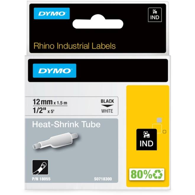 Labeltape Dymo Rhino industrieel krimpkous 12mm zwart op wit