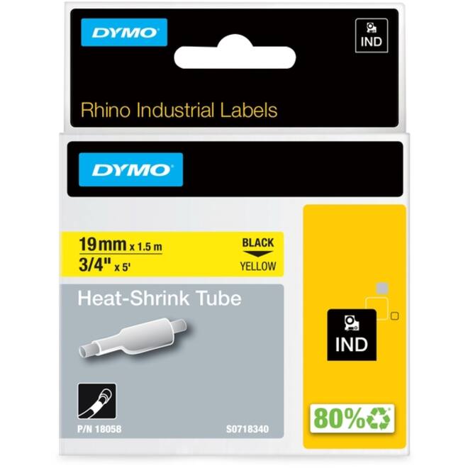 Labeltape Dymo Rhino industrieel krimpkous 19mm zwart op geel