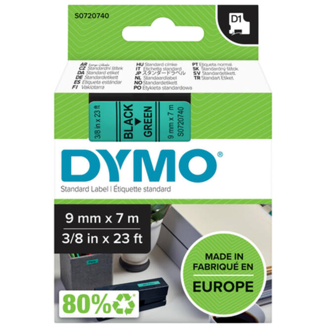 Labeltape Dymo LabelManager D1 polyester 9mm zwart op groen