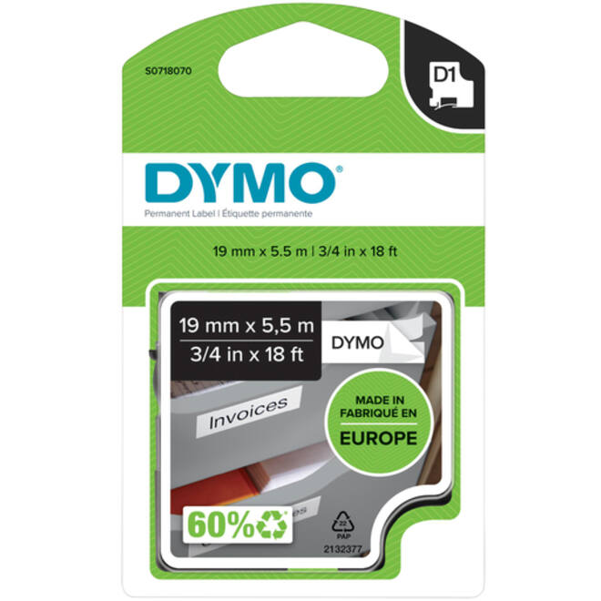 Labeltape Dymo LabelManager D1 polyester 19mm zwart op wit