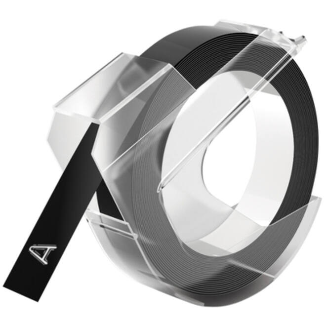 Reliëftape Dymo embossing plastic 9mm wit op zwart