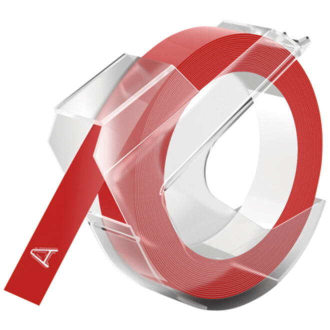 Reliëftape Dymo embossing vinyl 9mm wit op rood