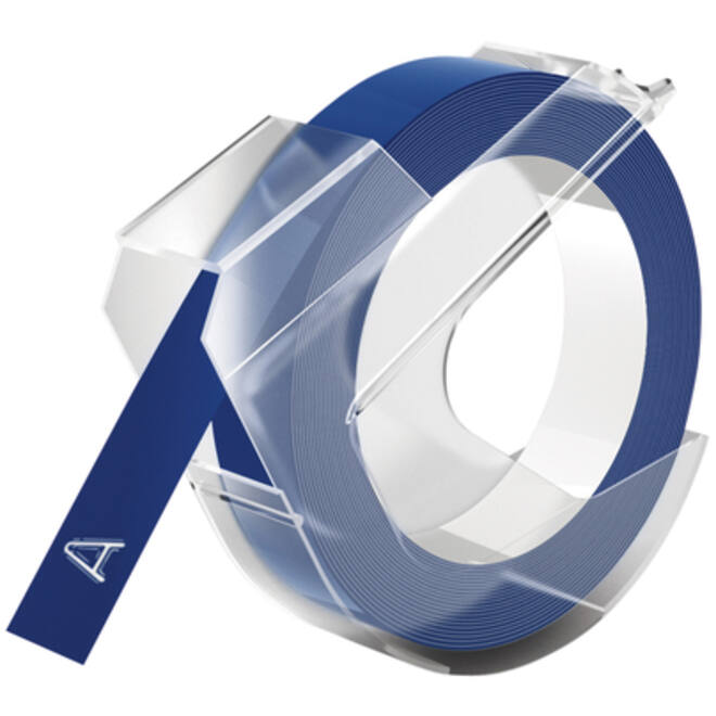 Reliëftape Dymo embossing vinyl 9mm wit op blauw