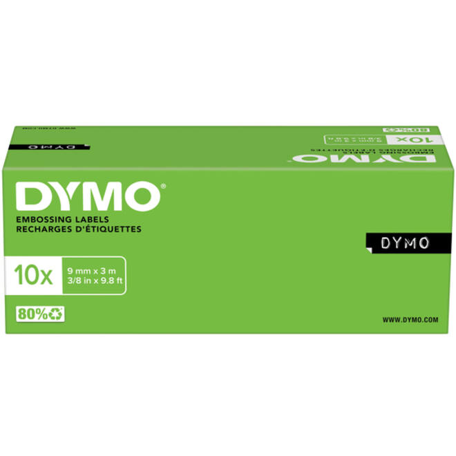 Reliëftape Dymo embossing vinyl 9mm wit op blauw
