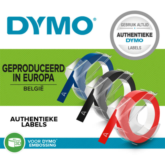Reliëftape Dymo embossing vinyl 9mm assorti 3 stuks