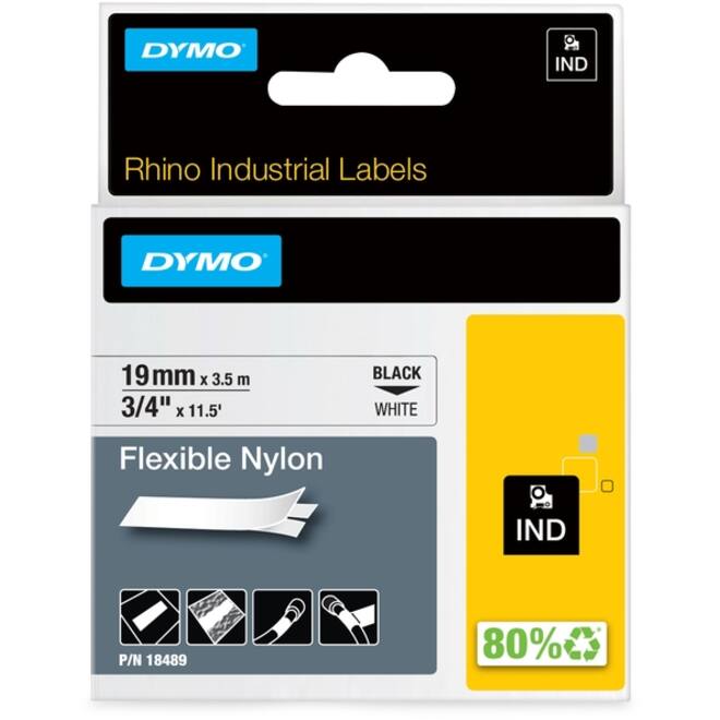 Labeltape Dymo Rhino industrieel nylon 19mm zwart op wit
