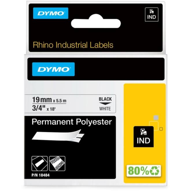 Labeltape Dymo Rhino industrieel polyester 19mm zwart op wit