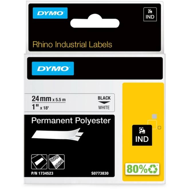 Labeltape Dymo Rhino industrieel polyester 24mm zwart op wit