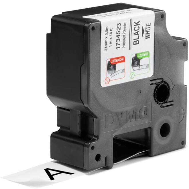 Labeltape Dymo Rhino industrieel polyester 24mm zwart op wit