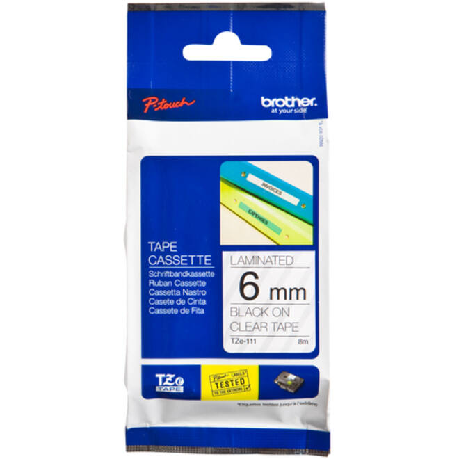 Labeltape Brother P-touch TZE-111 6mm zwart op transparant