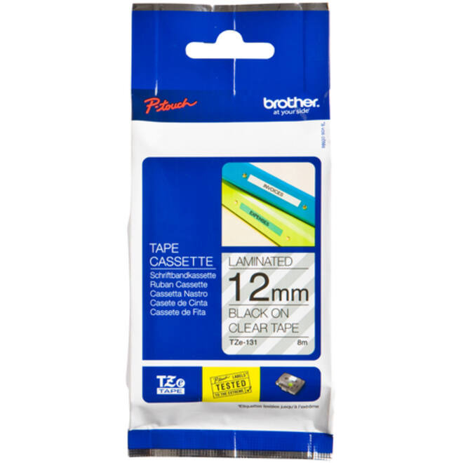 Labeltape Brother P-touch TZE-131 12mm zwart op transparant