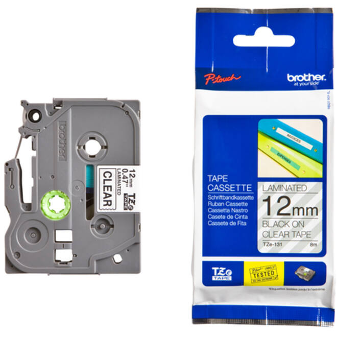 Labeltape Brother P-touch TZE-131 12mm zwart op transparant