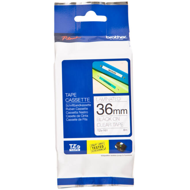 Labeltape Brother P-touch TZE-161 36mm zwart op transparant