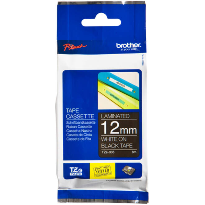 Labeltape Brother P-touch TZE-335 12mm wit op zwart