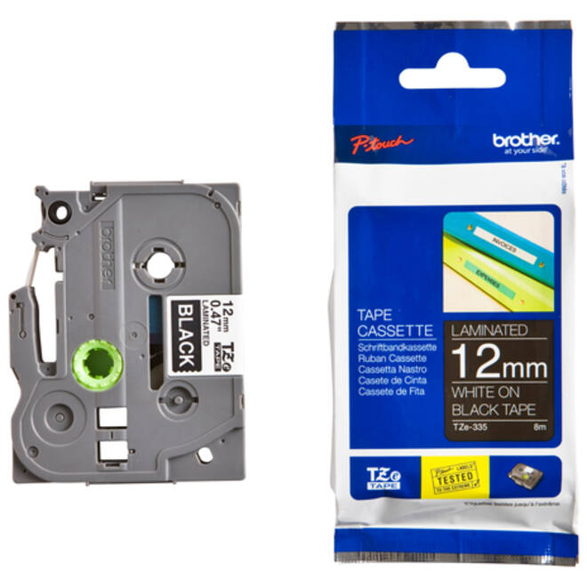 Labeltape Brother P-touch TZE-335 12mm wit op zwart