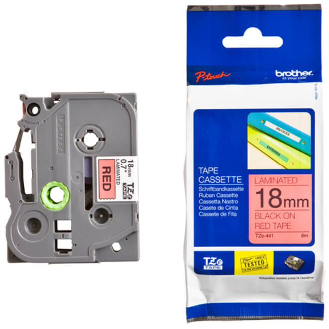 Labeltape Brother P-touch TZE-441 18mm zwart op rood
