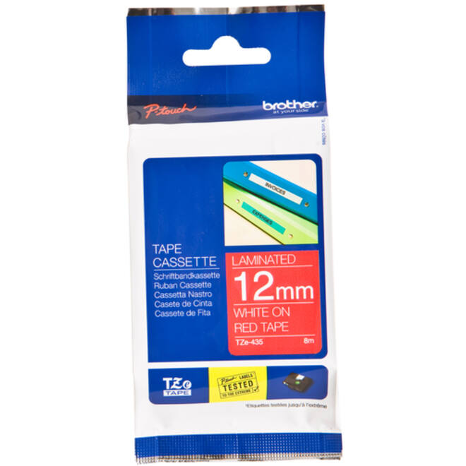 Labeltape Brother P-touch TZE-435 12mm wit op rood