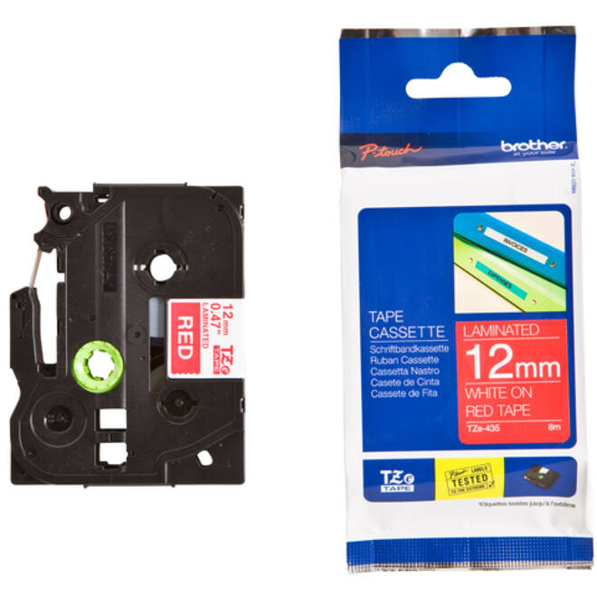 Labeltape Brother P-touch TZE-435 12mm wit op rood
