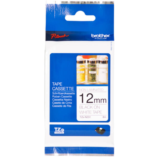 Labeltape Brother P-touch TZE-N231 12mm zwart op wit