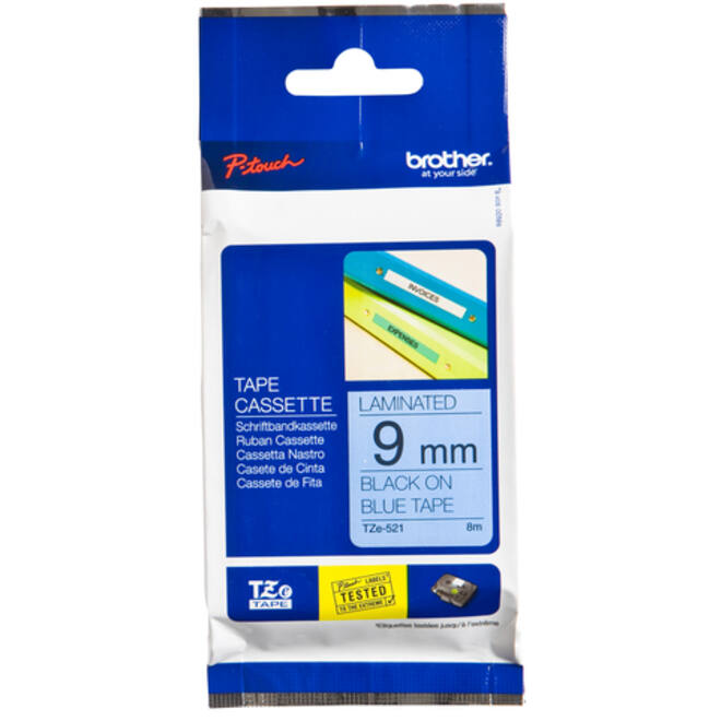 Labeltape Brother P-touch TZE-521 9mm zwart op blauw