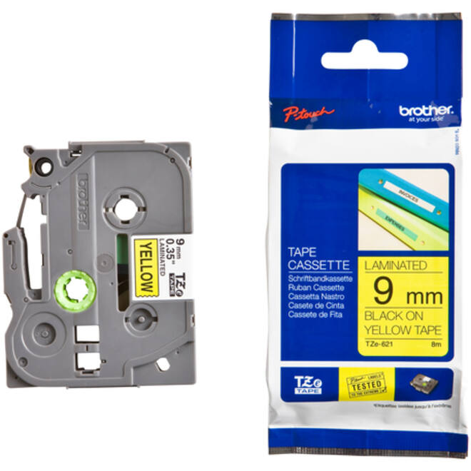 Labeltape Brother P-touch TZE-621 9mm zwart op geel