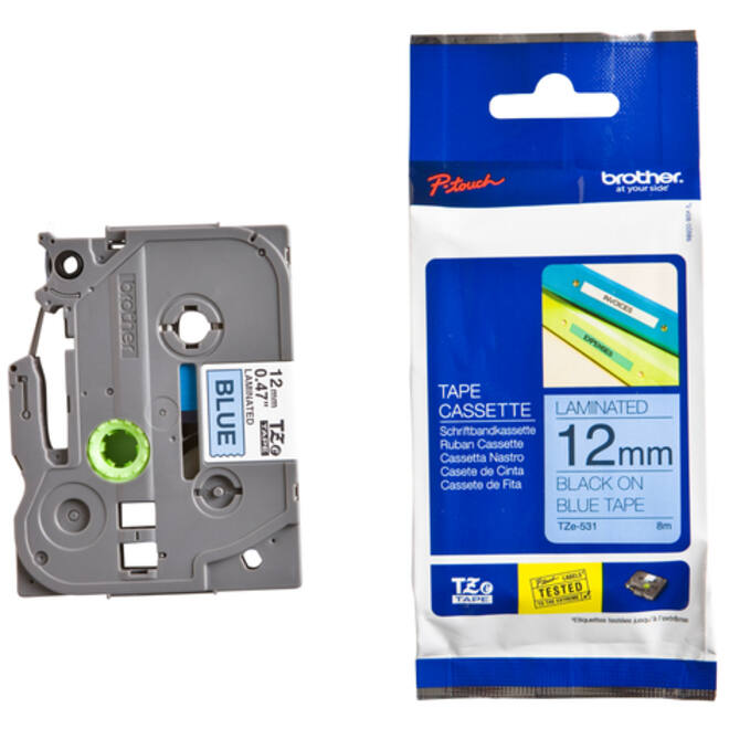 Labeltape Brother P-touch TZE-531 12mm zwart op blauw
