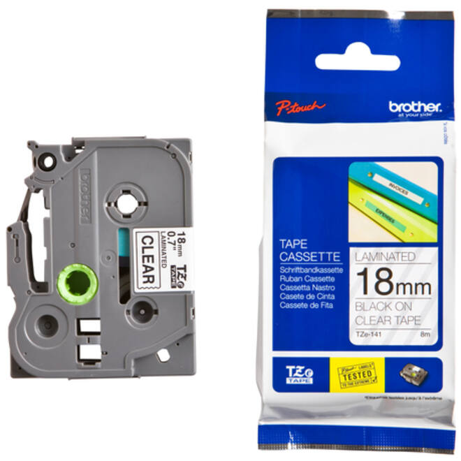 Labeltape Brother P-touch TZE-141 18mm zwart op transparant