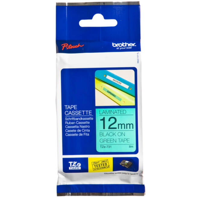 Labeltape Brother P-touch TZE-731 12mm zwart op groen