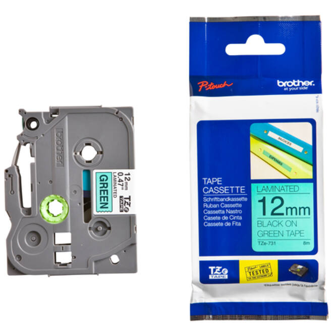 Labeltape Brother P-touch TZE-731 12mm zwart op groen