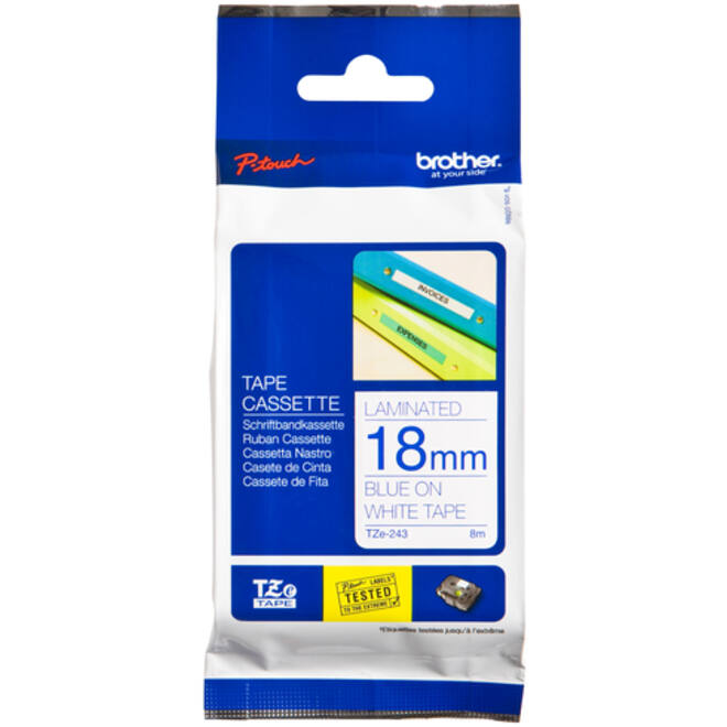 Labeltape Brother P-touch TZE-243 18mm blauw op wit