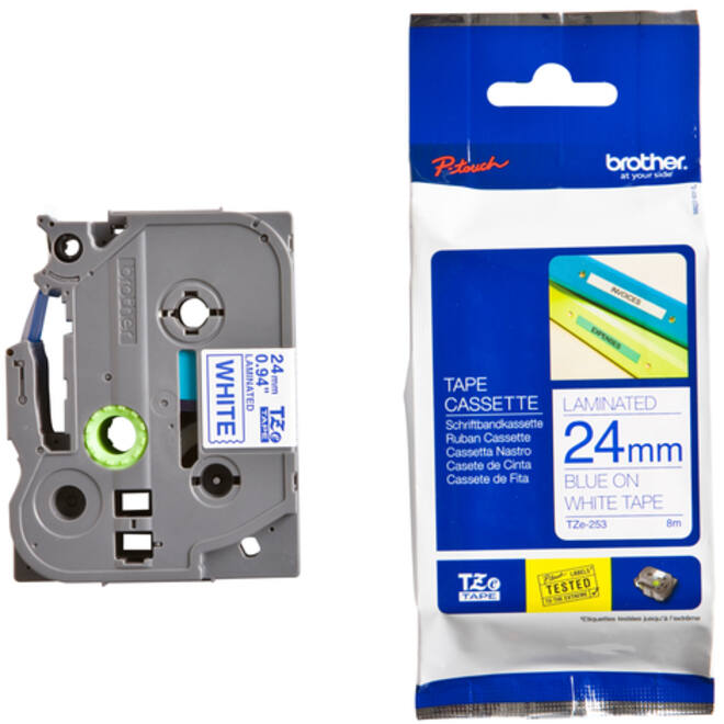 Labeltape Brother P-touch TZE-253 24mm blauw op wit