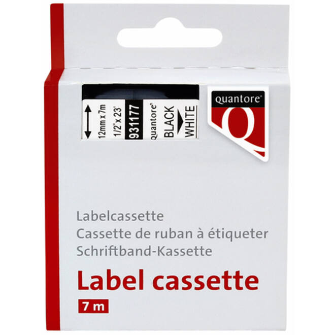 Labeltape Quantore 45013 12mmx7m zwart op wit