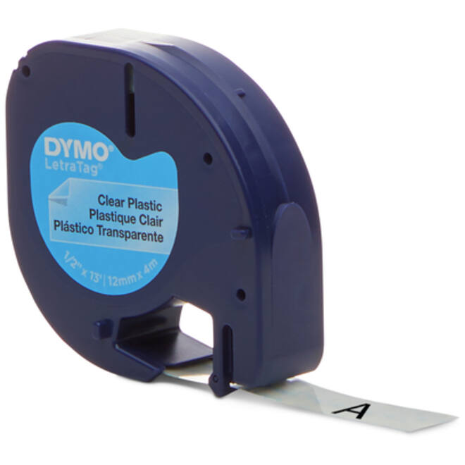 Labeltape Dymo LetraTag plastic 12mm zwart op transparant