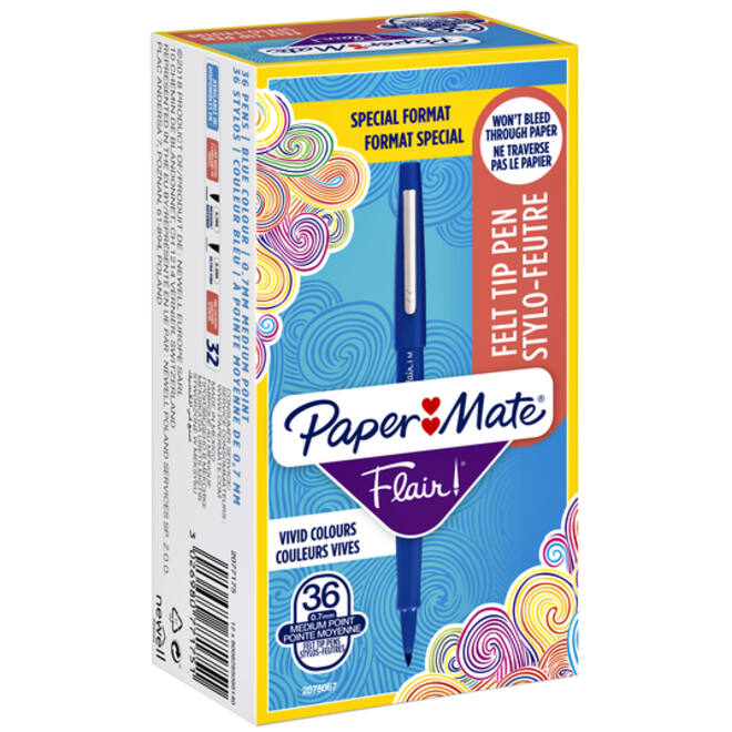 Fineliner Paper Mate Flair Original medium blauw valuepack à 36 stuks