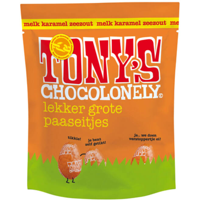 Chocolade Tony's paaseitjes melk met karamel zeezout zak à 14 stuks