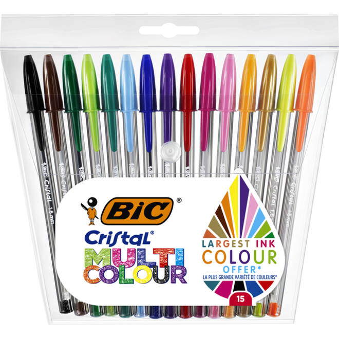 Balpen Bic Cristal large multicolour assorti etui à 15 stuks
