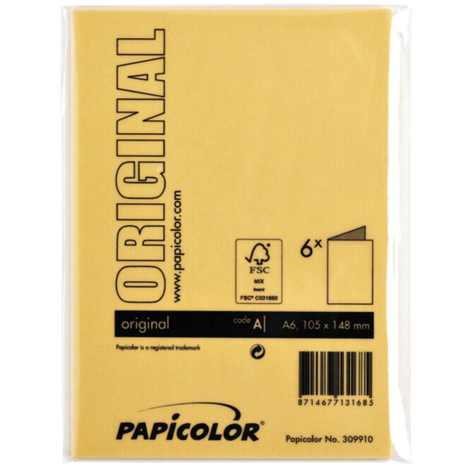 Correspondentiekaart Papicolor dubbel 105x148mm dottergeel pak à 6 stuks