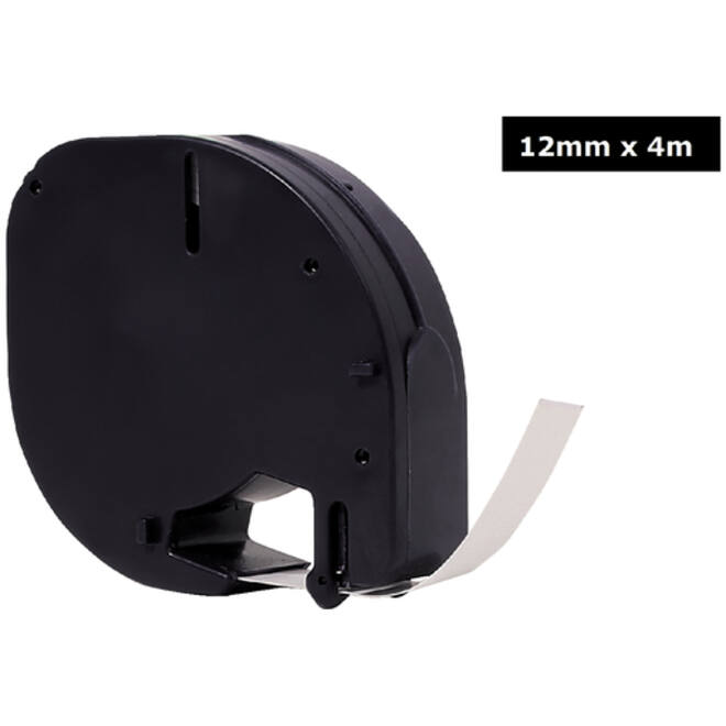 Labeltape Quantore 91201 12mmx4m kunststof zwart op wit