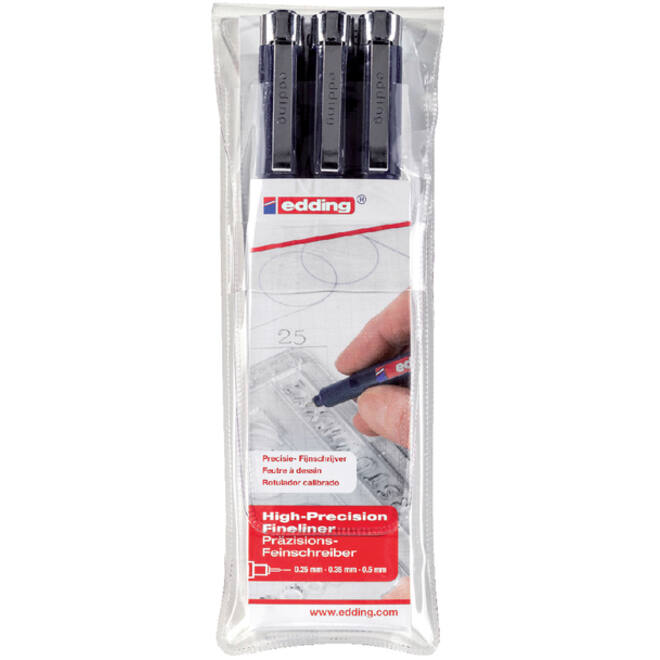 Fineliner edding 1800 0.25mm - 0.35mm - 0.5mm zwart set à 3 stuks