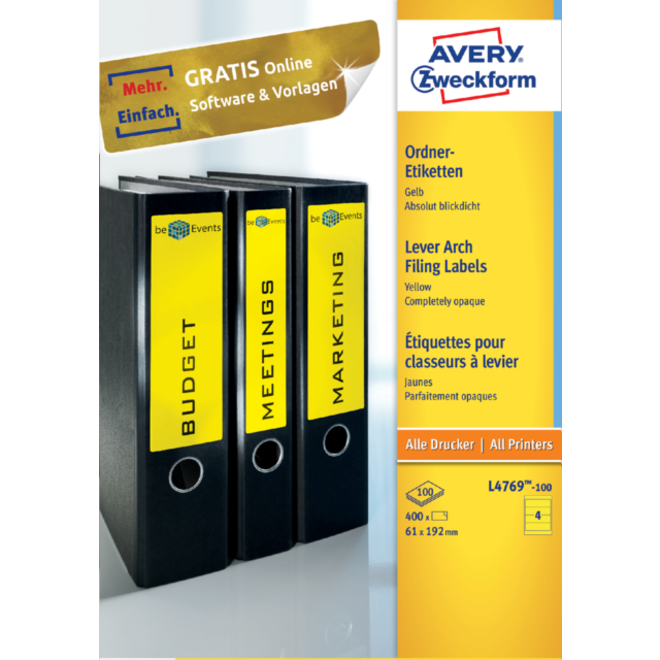 Rugetiket Avery breed 61x192mm zelfklevend geel